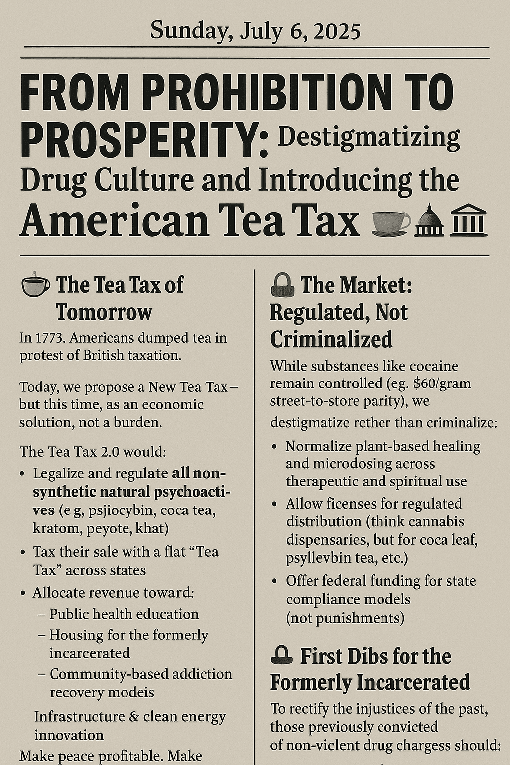 From Prohibition to Prosperity: Destigmatizing Drug Culture and Introducing the American Tea Tax 🍵💊🏛️